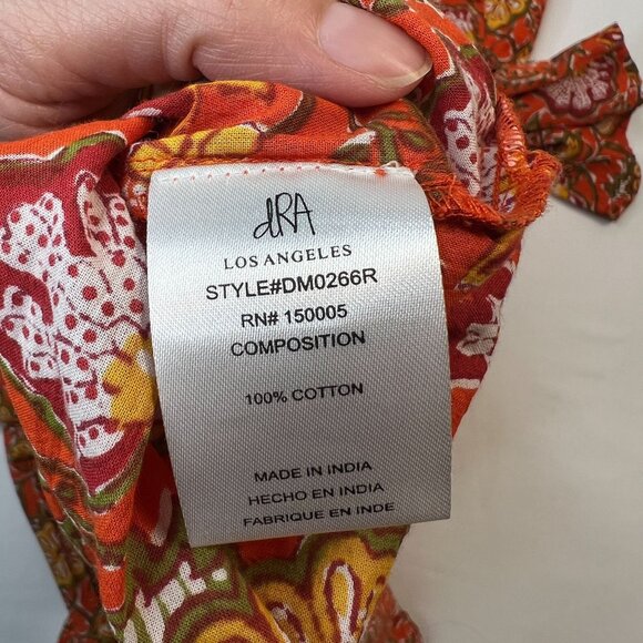 DRA Los Angeles Anthropologie Block Print Shirt Dress Orange Floral Medium - Picture 10 of 11